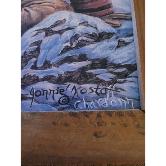 Vintage Mountain Man Trapper Winter Jonnie Kostoff Framed Print 20 X 16 - Picture 3 of 4